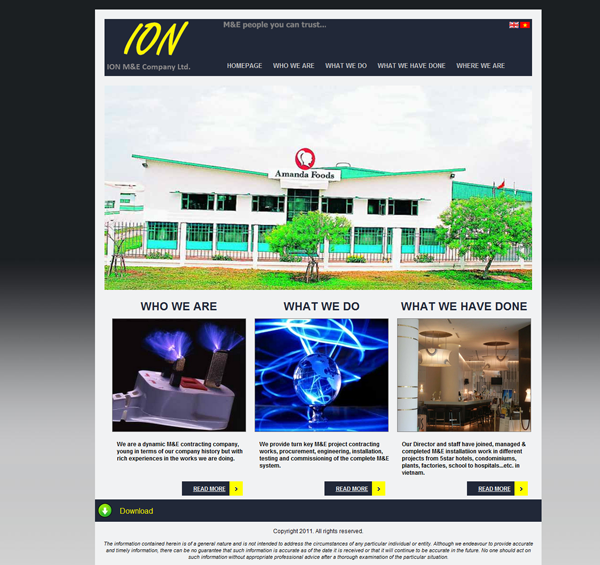 Thiết kế website cơ điện  công ty ION M&E