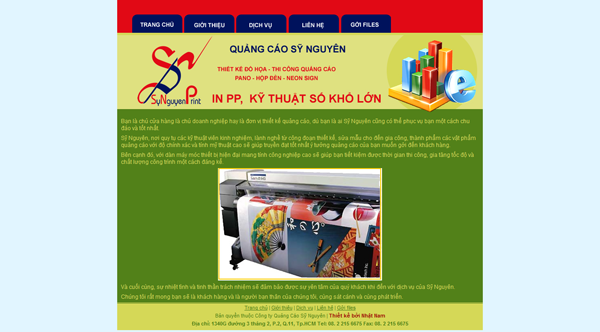 Thiết kế website in ấn Cty quảng cáo Sỹ Nguyên