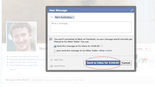 Facebook thử nghiệm việc tính phí 100$ khi gửi tin nhắn đến người lạ