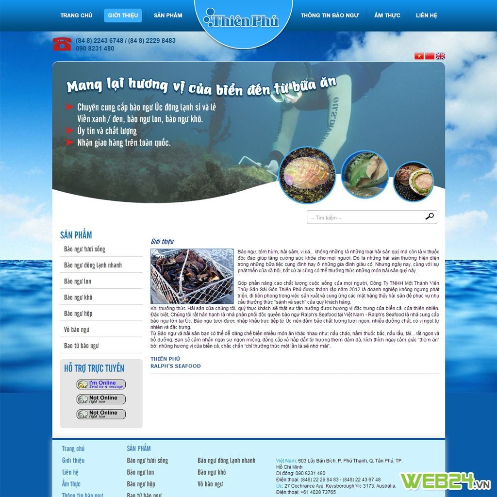 Thiết kế web công ty bào ngư Thiên Phú
