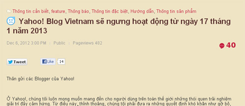 Yahoo Blog Việt Nam chính thức đóng cửa
