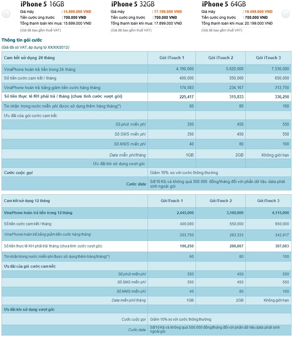 Vinaphone chính thức công bố giá và gói cước cho iPhone 5 