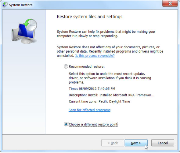 system restore